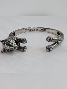 Dog Bracelet Cuff - Silver Tone - Live Love Bark - Pet Themed Jewelry